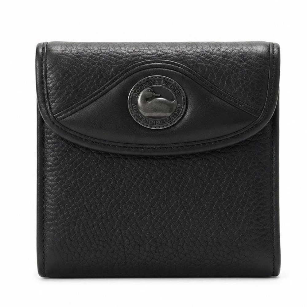 Dooney & Bourke Black All Weather Leather Trifold Kiss Lock Wallet Duck Vintage
